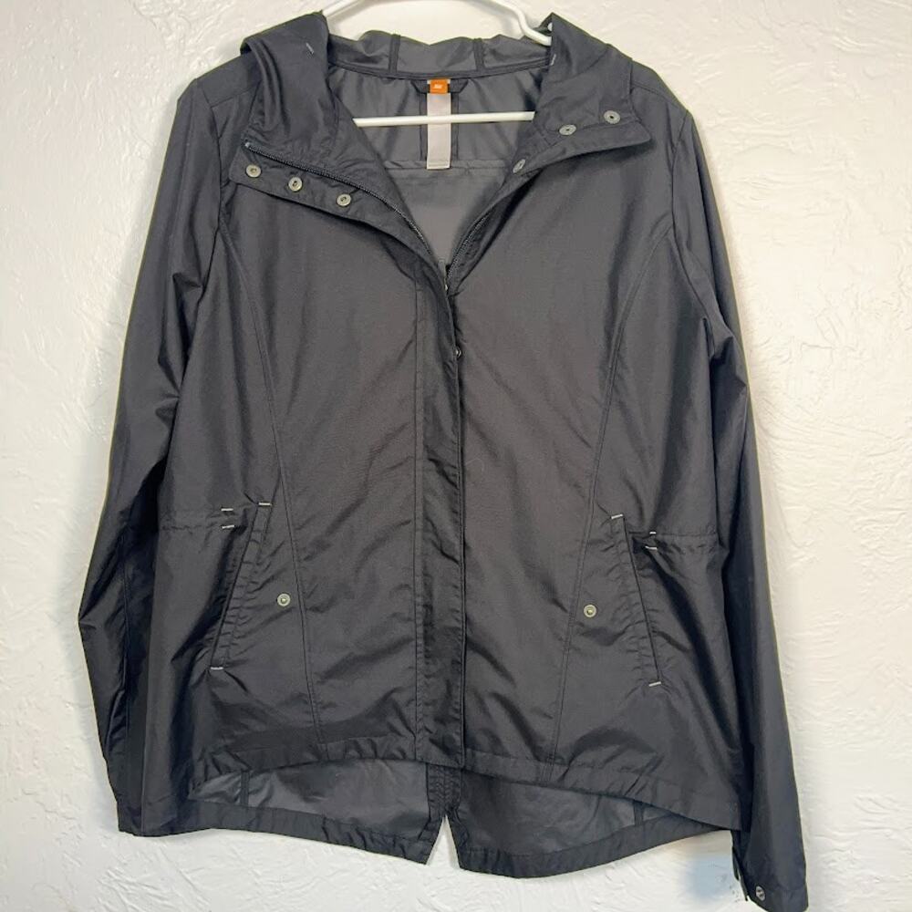 Lucy Packable Hooded Jacket Black Lightweight Windbreaker L Outdoors Active